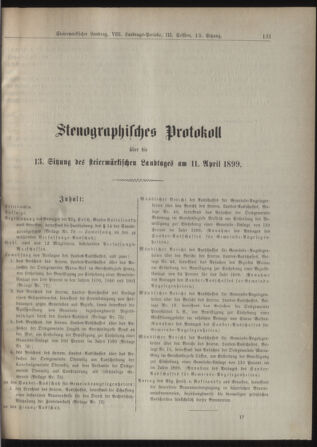 Stenographische Protokolle über die Sitzungen des Steiermärkischen Landtages 18990411 Seite: 1