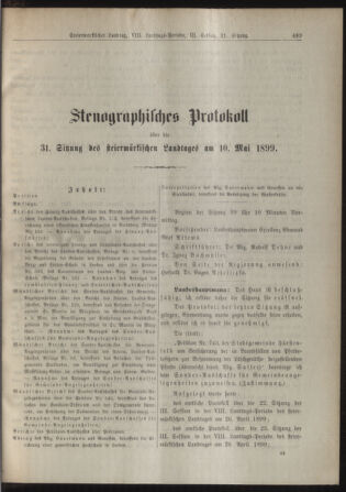 Stenographische Protokolle über die Sitzungen des Steiermärkischen Landtages 18990510 Seite: 1