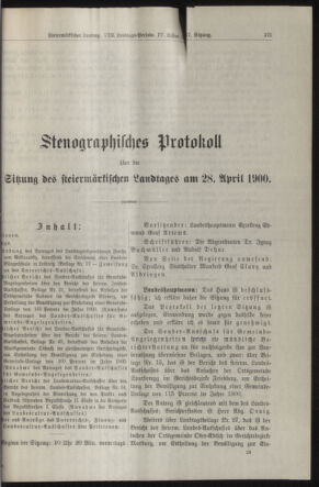 Stenographische Protokolle über die Sitzungen des Steiermärkischen Landtages