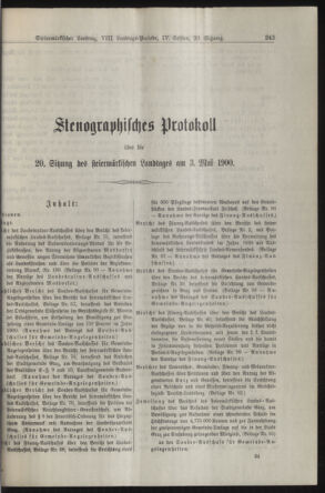 Stenographische Protokolle über die Sitzungen des Steiermärkischen Landtages 19000503 Seite: 1