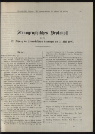 Stenographische Protokolle über die Sitzungen des Steiermärkischen Landtages 19000505 Seite: 1