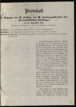 Stenographische Protokolle über die Sitzungen des Steiermärkischen Landtages 19040926 Seite: 1