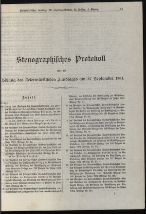 Stenographische Protokolle über die Sitzungen des Steiermärkischen Landtages 19040927 Seite: 1