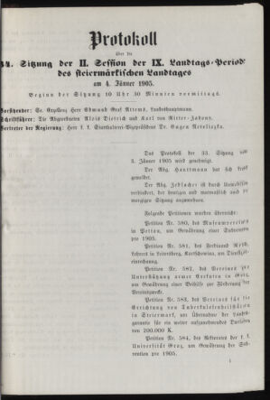 Stenographische Protokolle über die Sitzungen des Steiermärkischen Landtages 19050104 Seite: 1