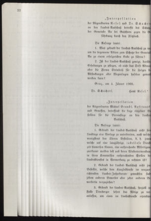 Stenographische Protokolle über die Sitzungen des Steiermärkischen Landtages 19050104 Seite: 22