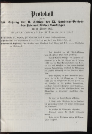 Stenographische Protokolle über die Sitzungen des Steiermärkischen Landtages 19050114 Seite: 47