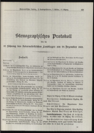 Stenographische Protokolle über die Sitzungen des Steiermärkischen Landtages 19091230 Seite: 1