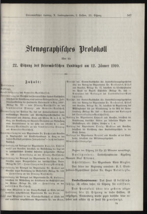 Stenographische Protokolle über die Sitzungen des Steiermärkischen Landtages 19100112 Seite: 1