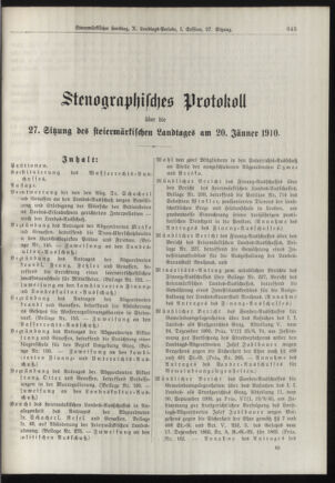 Stenographische Protokolle über die Sitzungen des Steiermärkischen Landtages