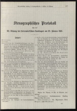 Stenographische Protokolle über die Sitzungen des Steiermärkischen Landtages