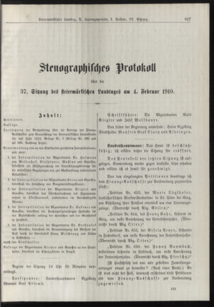 Stenographische Protokolle über die Sitzungen des Steiermärkischen Landtages 19100204 Seite: 1