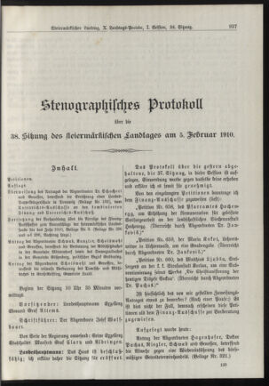 Stenographische Protokolle über die Sitzungen des Steiermärkischen Landtages 19100205 Seite: 1