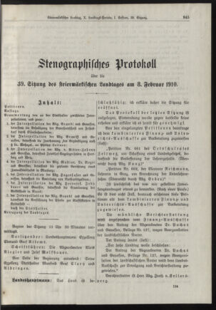 Stenographische Protokolle über die Sitzungen des Steiermärkischen Landtages