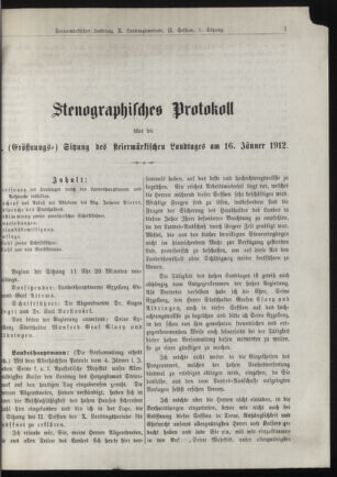 Stenographische Protokolle über die Sitzungen des Steiermärkischen Landtages 19120116 Seite: 1