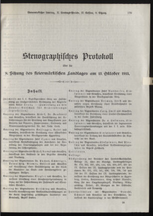 Stenographische Protokolle über die Sitzungen des Steiermärkischen Landtages 19131013 Seite: 1