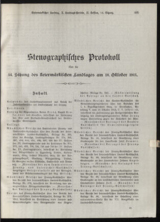 Stenographische Protokolle über die Sitzungen des Steiermärkischen Landtages 19131018 Seite: 1