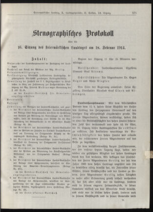 Stenographische Protokolle über die Sitzungen des Steiermärkischen Landtages 19140218 Seite: 1