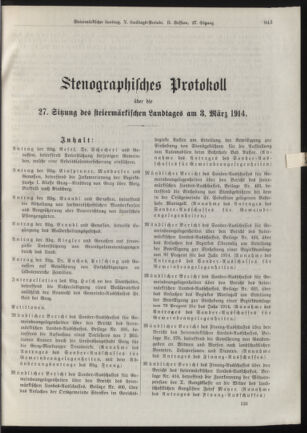 Stenographische Protokolle über die Sitzungen des Steiermärkischen Landtages