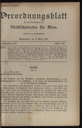 Verordnungsblatt des Stadtschulrates für Wien 19230415 Seite: 1