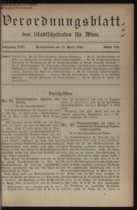 Verordnungsblatt des Stadtschulrates für Wien 19260415 Seite: 1