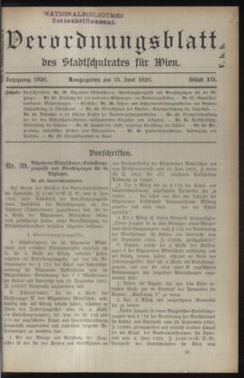 Verordnungsblatt des Stadtschulrates für Wien 19260615 Seite: 1