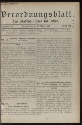 Verordnungsblatt des Stadtschulrates für Wien 19270415 Seite: 1