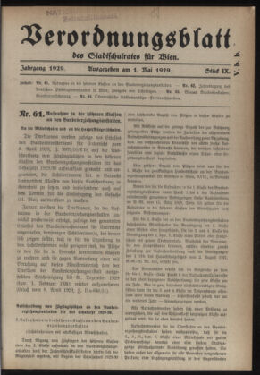 Verordnungsblatt des Stadtschulrates für Wien 19290501 Seite: 1