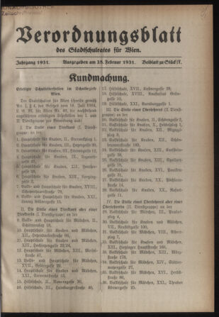 Verordnungsblatt des Stadtschulrates für Wien 19310228 Seite: 1