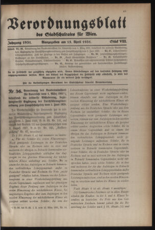 Verordnungsblatt des Stadtschulrates für Wien 19310415 Seite: 1