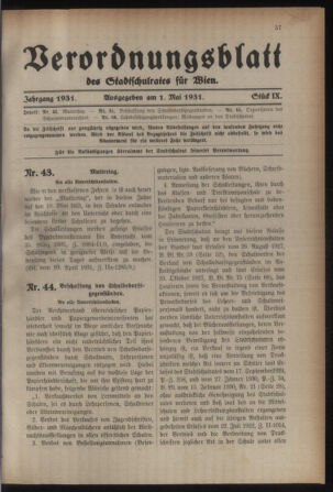 Verordnungsblatt des Stadtschulrates für Wien 19310501 Seite: 1