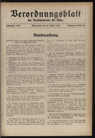 Verordnungsblatt des Stadtschulrates für Wien 19360430 Seite: 1