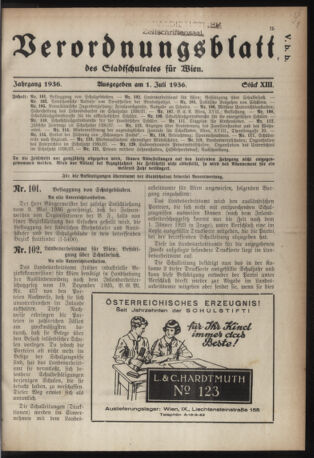 Verordnungsblatt des Stadtschulrates für Wien 19360701 Seite: 1