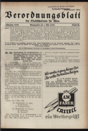 Verordnungsblatt des Stadtschulrates für Wien 19390501 Seite: 1