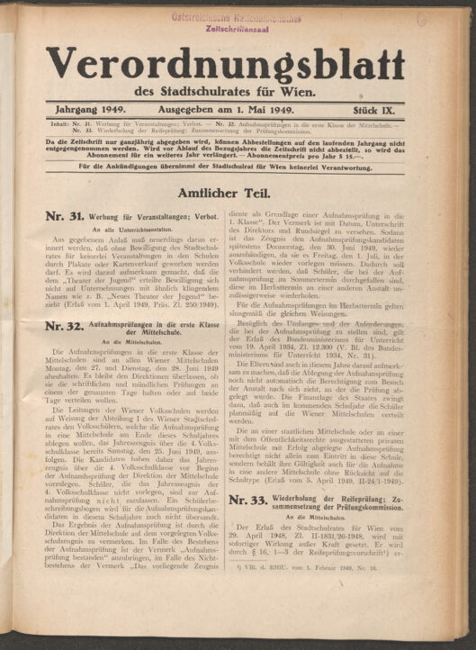 Verordnungsblatt des Stadtschulrates für Wien