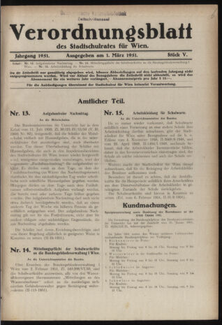 Verordnungsblatt des Stadtschulrates für Wien 19510301 Seite: 1