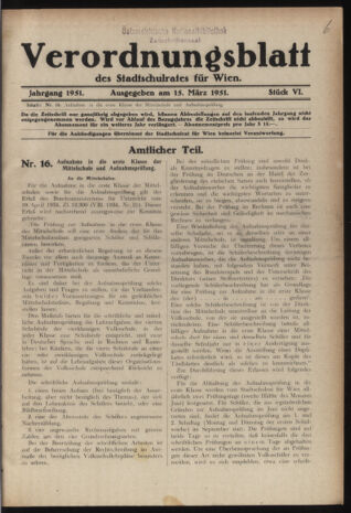 Verordnungsblatt des Stadtschulrates für Wien 19510315 Seite: 1