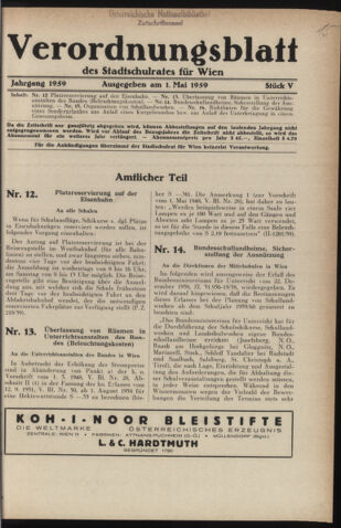 Verordnungsblatt des Stadtschulrates für Wien 19590501 Seite: 1