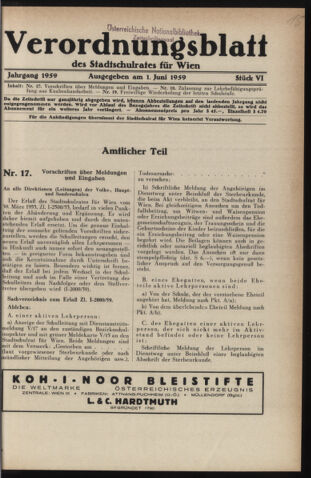 Verordnungsblatt des Stadtschulrates für Wien 19590601 Seite: 1