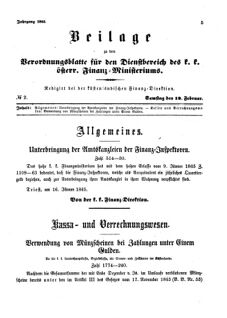 Verordnungsblatt für den Dienstbereich des K.K. Finanzministeriums für die im Reichsrate Vertretenen Königreiche und Länder 18650218 Seite: 1