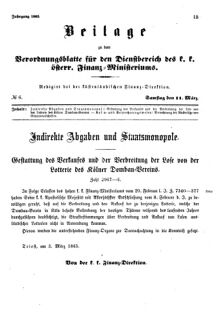 Verordnungsblatt für den Dienstbereich des K.K. Finanzministeriums für die im Reichsrate Vertretenen Königreiche und Länder 18650311 Seite: 1