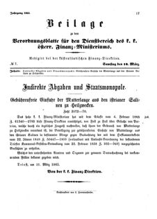 Verordnungsblatt für den Dienstbereich des K.K. Finanzministeriums für die im Reichsrate Vertretenen Königreiche und Länder 18650318 Seite: 1