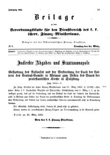 Verordnungsblatt für den Dienstbereich des K.K. Finanzministeriums für die im Reichsrate Vertretenen Königreiche und Länder 18650325 Seite: 1