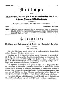 Verordnungsblatt für den Dienstbereich des K.K. Finanzministeriums für die im Reichsrate Vertretenen Königreiche und Länder 18650422 Seite: 1