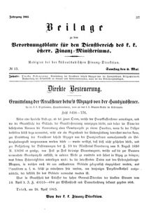 Verordnungsblatt für den Dienstbereich des K.K. Finanzministeriums für die im Reichsrate Vertretenen Königreiche und Länder 18650506 Seite: 1