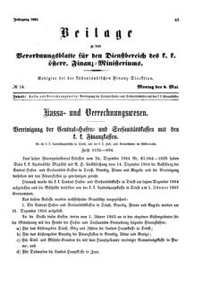 Verordnungsblatt für den Dienstbereich des K.K. Finanzministeriums für die im Reichsrate Vertretenen Königreiche und Länder 18650508 Seite: 1