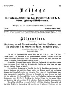 Verordnungsblatt für den Dienstbereich des K.K. Finanzministeriums für die im Reichsrate Vertretenen Königreiche und Länder 18650527 Seite: 1