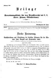 Verordnungsblatt für den Dienstbereich des K.K. Finanzministeriums für die im Reichsrate Vertretenen Königreiche und Länder 18650627 Seite: 1