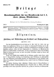 Verordnungsblatt für den Dienstbereich des K.K. Finanzministeriums für die im Reichsrate Vertretenen Königreiche und Länder 18650708 Seite: 1