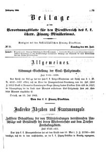 Verordnungsblatt für den Dienstbereich des K.K. Finanzministeriums für die im Reichsrate Vertretenen Königreiche und Länder 18650729 Seite: 1