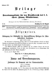 Verordnungsblatt für den Dienstbereich des K.K. Finanzministeriums für die im Reichsrate Vertretenen Königreiche und Länder 18650812 Seite: 1